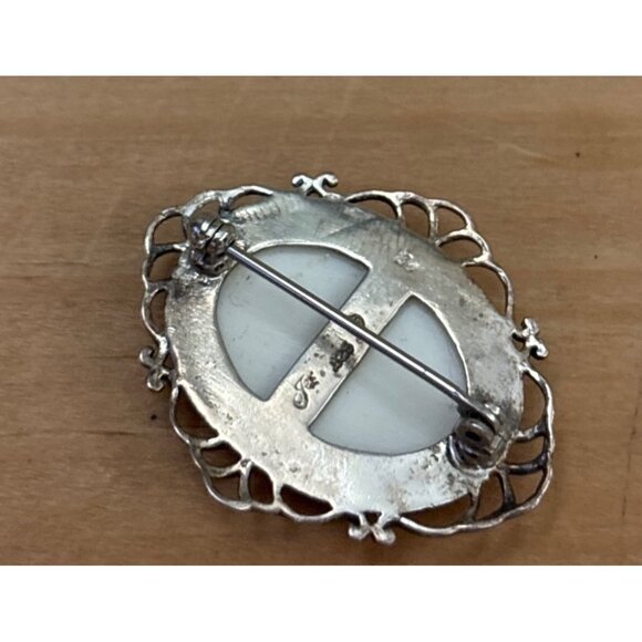 Vintage Sterling Silver Rose Brooch With Hand-Painted Porcelain Floral Cameo Des - Picture 6 of 10